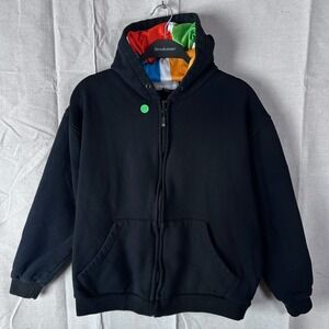 Microsoft Store Vintage Mens Black Full Zip Hoodie Multi Color Hood Lining L